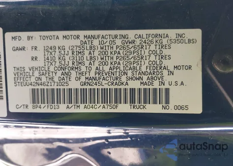 2006 Toyota Tacoma Access Cab из США, поврежденный, VIN 5TEUU42N46Z171025